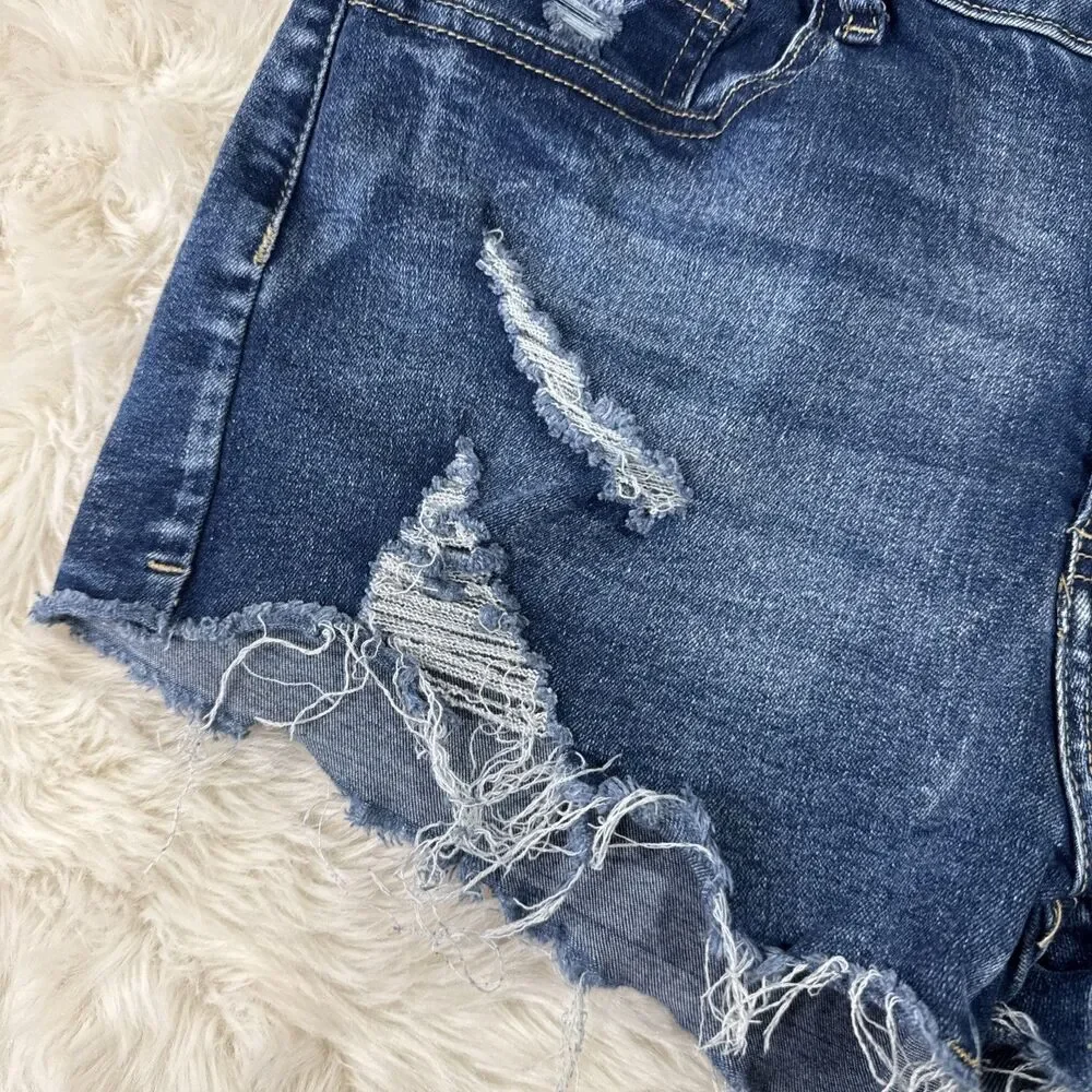 Shein Denim Shorts L (W30 Inseam 2) Blue Distressed Raw Hem Stretch Womens